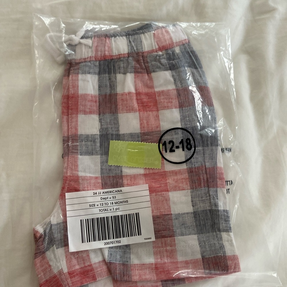 Janie and Jack Gingham Linen Cotton Pull On Shorts